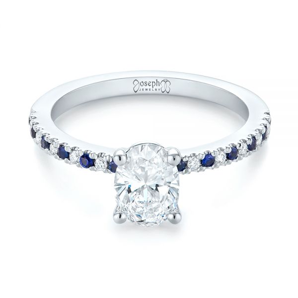 14k White Gold Custom Blue Sapphire And Diamond Engagement Ring - Flat View - 104207
