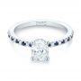 14k White Gold Custom Blue Sapphire And Diamond Engagement Ring - Flat View -  104207 - Thumbnail