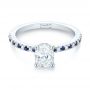 14k White Gold Custom Blue Sapphire And Diamond Engagement Ring - Flat View -  104207 - Thumbnail