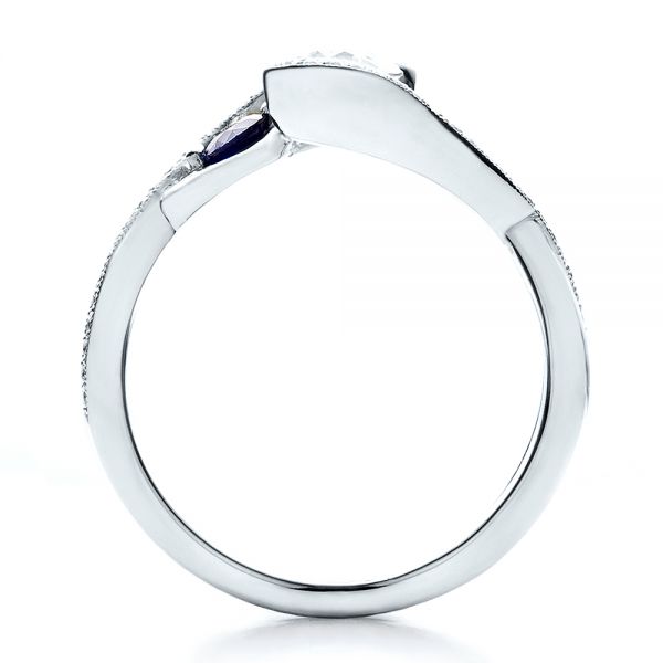Platinum Custom Blue Sapphire And Diamond Engagement Ring - Front View - 100056