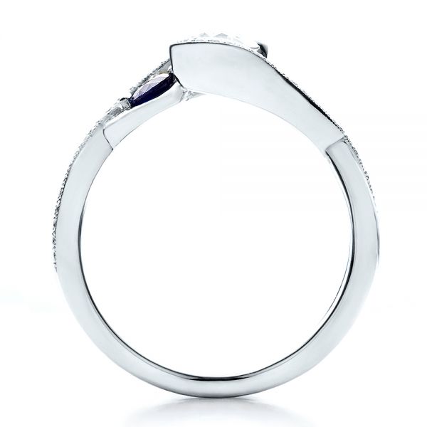 18k White Gold 18k White Gold Custom Blue Sapphire And Diamond Engagement Ring - Front View -  100056