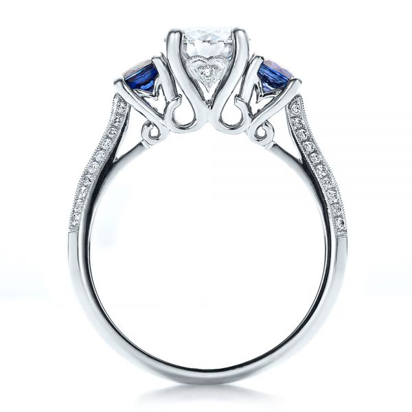  Platinum Platinum Custom Blue Sapphire And Diamond Engagement Ring - Front View -  100116