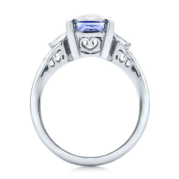 Platinum Custom Blue Sapphire And Diamond Engagement Ring - Front View - 100703