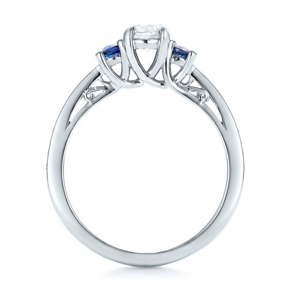 18k White Gold 18k White Gold Custom Blue Sapphire And Diamond Engagement Ring - Front View -  100876