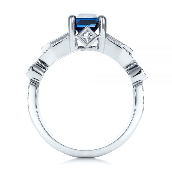  Platinum Custom Blue Sapphire And Diamond Engagement Ring - Front View -  101164