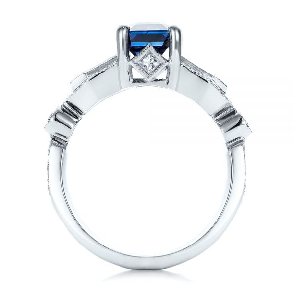 Platinum Custom Blue Sapphire And Diamond Engagement Ring - Front View - 101164