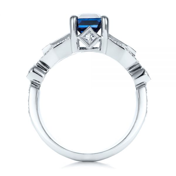 14k White Gold 14k White Gold Custom Blue Sapphire And Diamond Engagement Ring - Front View -  101164