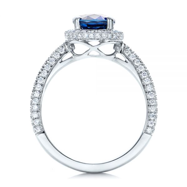 18k White Gold Custom Blue Sapphire And Diamond Engagement Ring - Front View - 102049