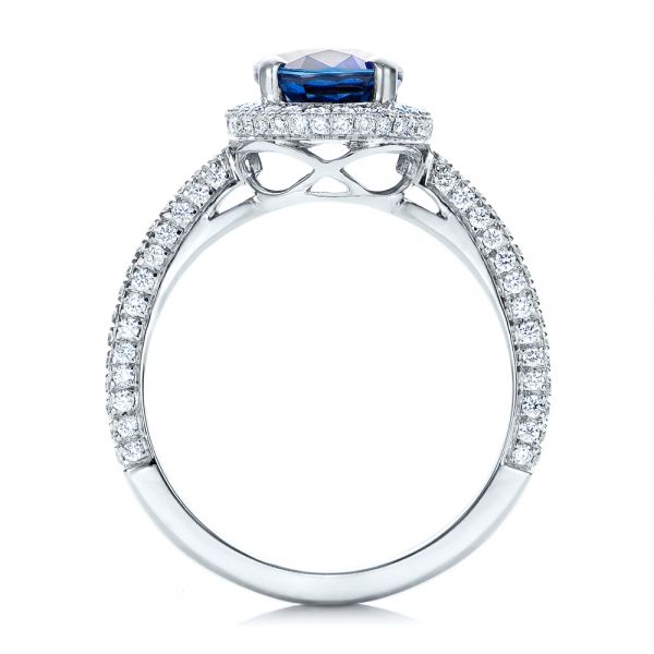 18k White Gold Custom Blue Sapphire And Diamond Engagement Ring - Front View -  102049