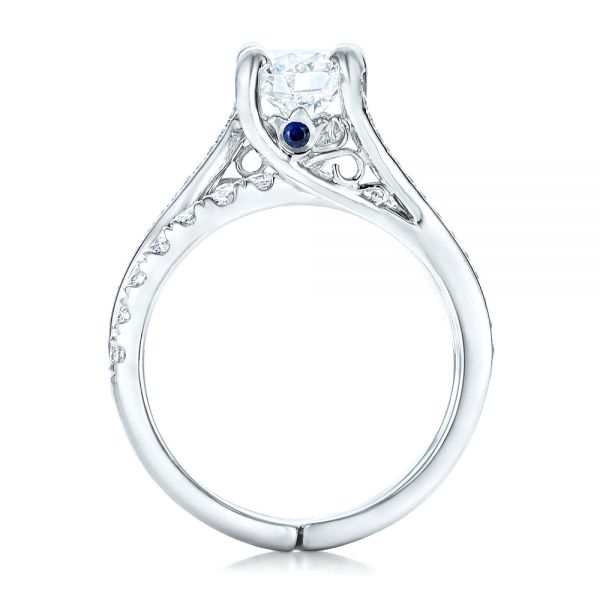 14k White Gold Custom Blue Sapphire And Diamond Engagement Ring - Front View -  102070