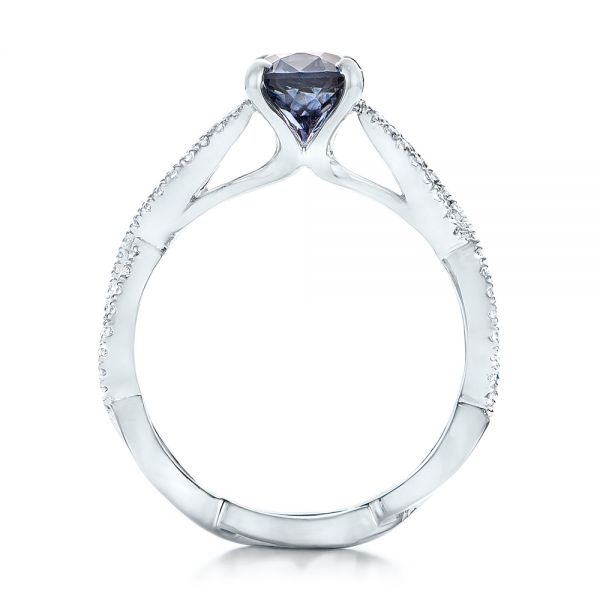 18k White Gold 18k White Gold Custom Blue Sapphire And Diamond Engagement Ring - Front View -  102309