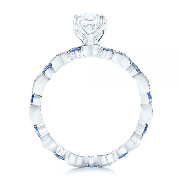 14k White Gold Custom Blue Sapphire And Diamond Engagement Ring - Front View - 102520