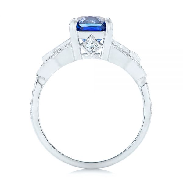 14k White Gold 14k White Gold Custom Blue Sapphire And Diamond Engagement Ring - Front View -  102783