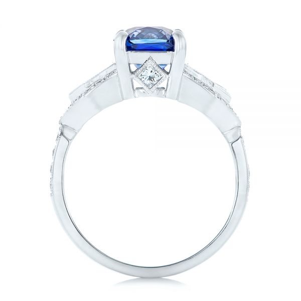 18k White Gold Custom Blue Sapphire And Diamond Engagement Ring - Front View - 102783