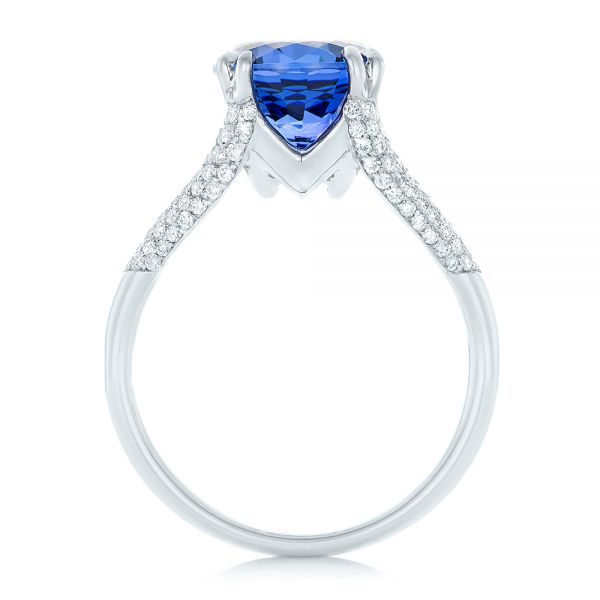 14k White Gold Custom Blue Sapphire And Diamond Engagement Ring - Front View -  102790