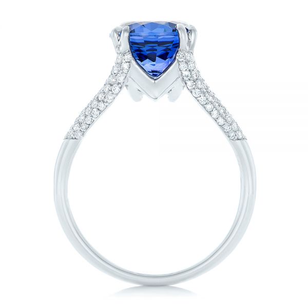 18k White Gold 18k White Gold Custom Blue Sapphire And Diamond Engagement Ring - Front View -  102790