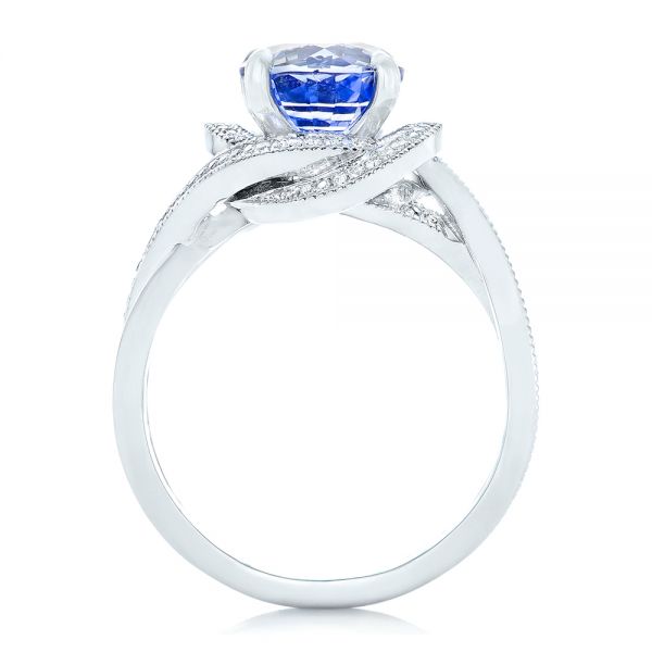 18k White Gold 18k White Gold Custom Blue Sapphire And Diamond Engagement Ring - Front View -  102841