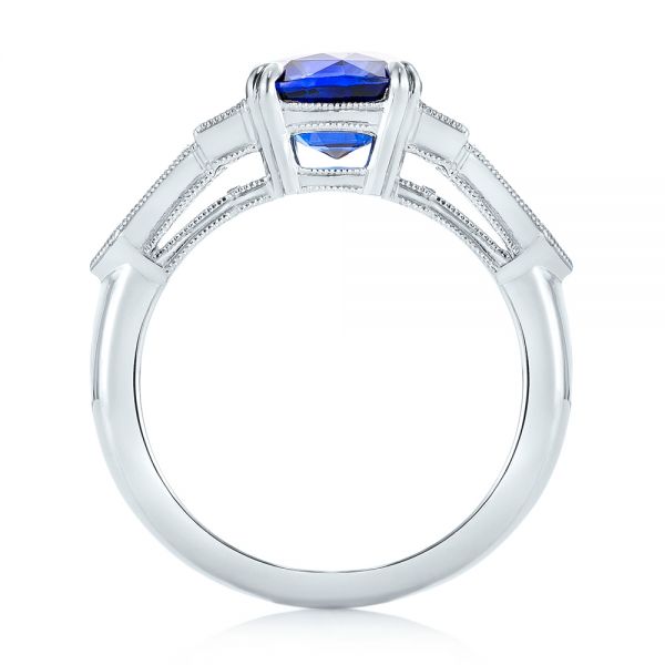  Platinum Custom Blue Sapphire And Diamond Engagement Ring - Front View -  102870