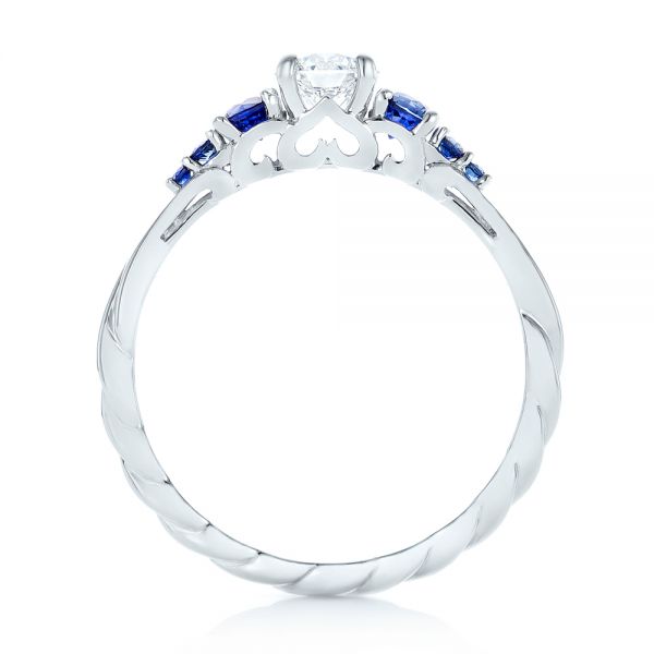 14k White Gold Custom Blue Sapphire And Diamond Engagement Ring - Front View -  103015