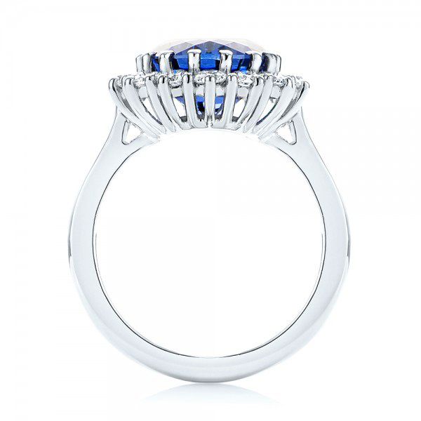 Platinum Custom Blue Sapphire And Diamond Engagement Ring - Front View - 103055