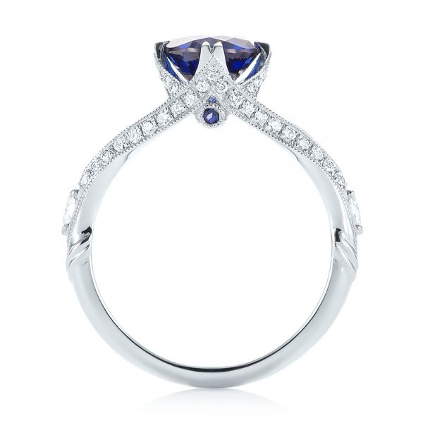  Platinum Custom Blue Sapphire And Diamond Engagement Ring - Front View -  103411