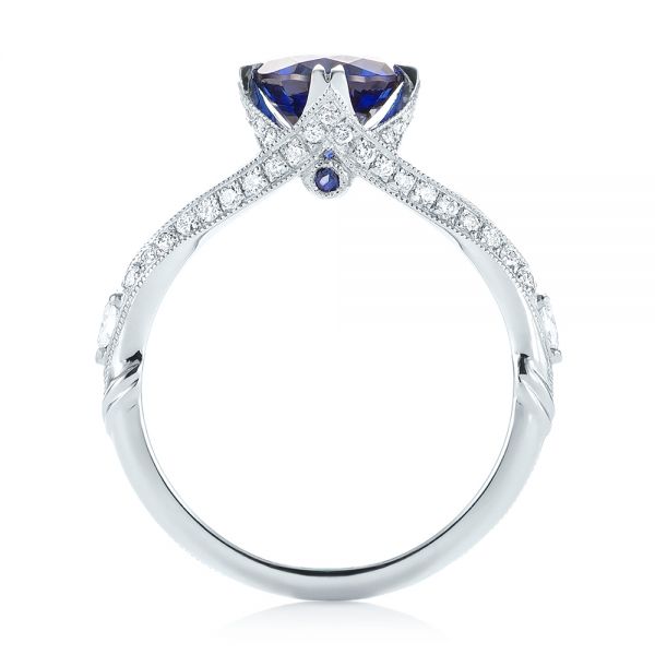 18k White Gold 18k White Gold Custom Blue Sapphire And Diamond Engagement Ring - Front View -  103411