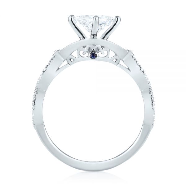  Platinum Custom Blue Sapphire And Diamond Engagement Ring - Front View -  103420