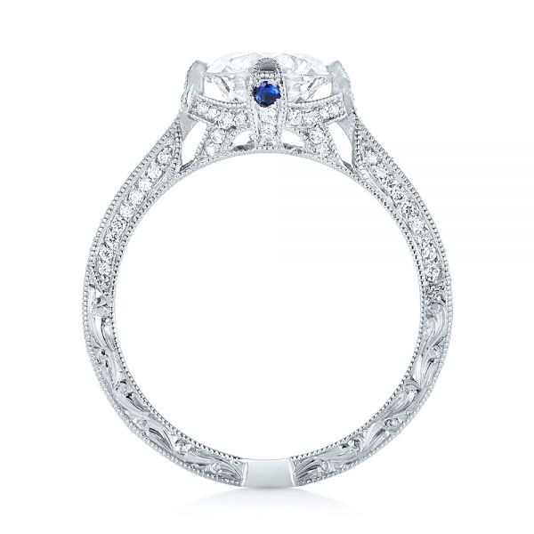  Platinum Custom Blue Sapphire And Diamond Engagement Ring - Front View -  103448