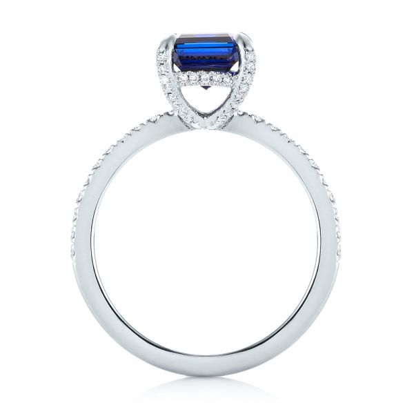 14k White Gold Custom Blue Sapphire And Diamond Engagement Ring - Front View -  103509