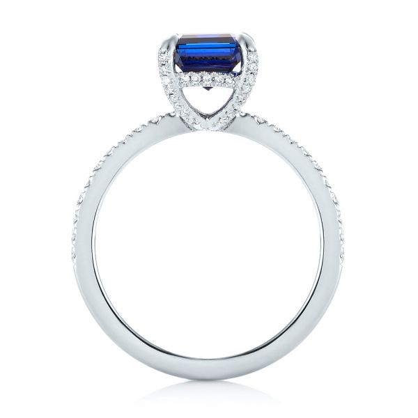 18k White Gold 18k White Gold Custom Blue Sapphire And Diamond Engagement Ring - Front View -  103509