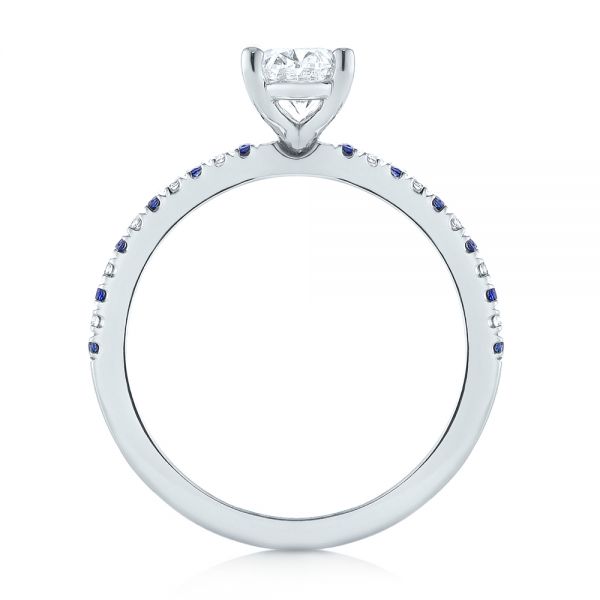 14k White Gold Custom Blue Sapphire And Diamond Engagement Ring - Front View - 104207