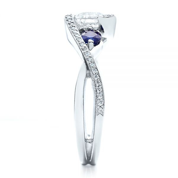 Platinum Custom Blue Sapphire And Diamond Engagement Ring - Side View - 100056