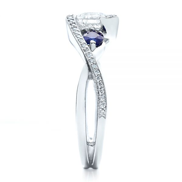  Platinum Custom Blue Sapphire And Diamond Engagement Ring - Side View -  100056