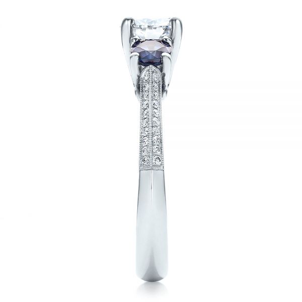  Platinum Platinum Custom Blue Sapphire And Diamond Engagement Ring - Side View -  100116