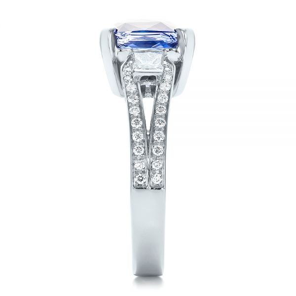  Platinum Custom Blue Sapphire And Diamond Engagement Ring - Side View -  100703