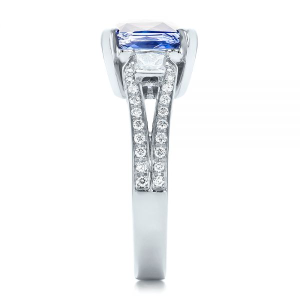 Platinum Custom Blue Sapphire And Diamond Engagement Ring - Side View - 100703