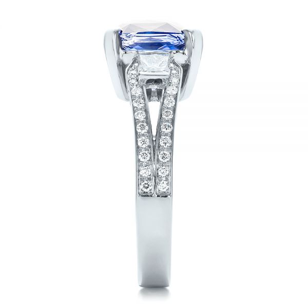 14k White Gold 14k White Gold Custom Blue Sapphire And Diamond Engagement Ring - Side View -  100703