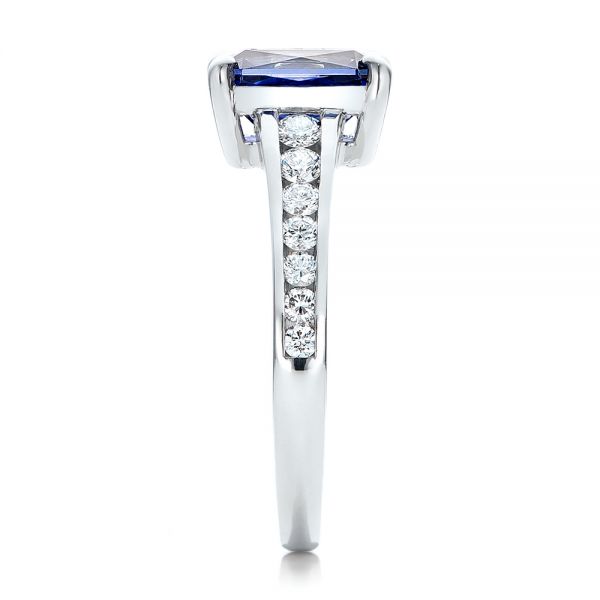  Platinum Custom Blue Sapphire And Diamond Engagement Ring - Side View -  100923