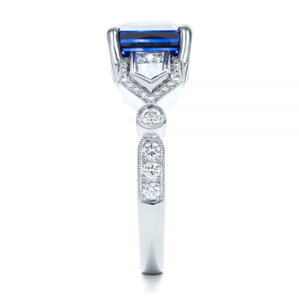  Platinum Custom Blue Sapphire And Diamond Engagement Ring - Side View -  101164