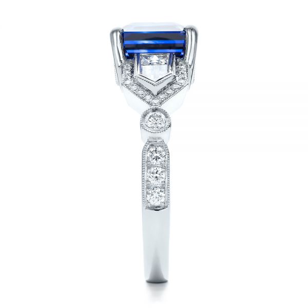 Platinum Custom Blue Sapphire And Diamond Engagement Ring - Side View - 101164