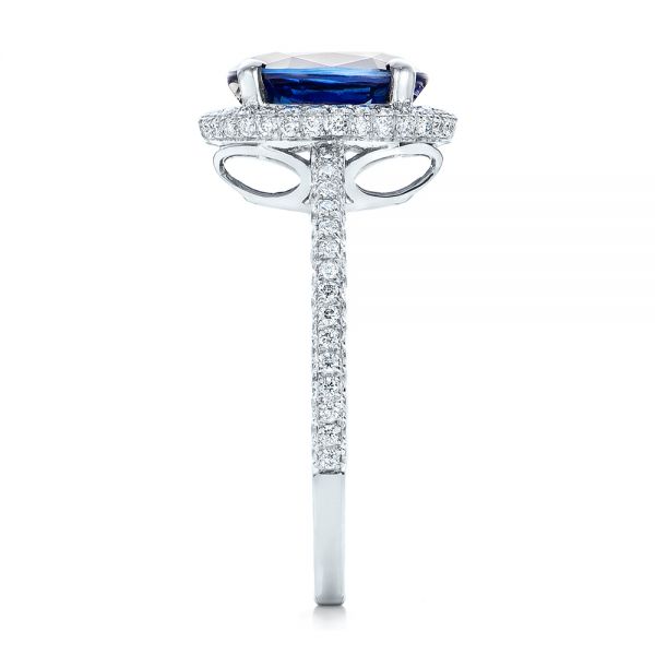 18k White Gold Custom Blue Sapphire And Diamond Engagement Ring - Side View - 102049