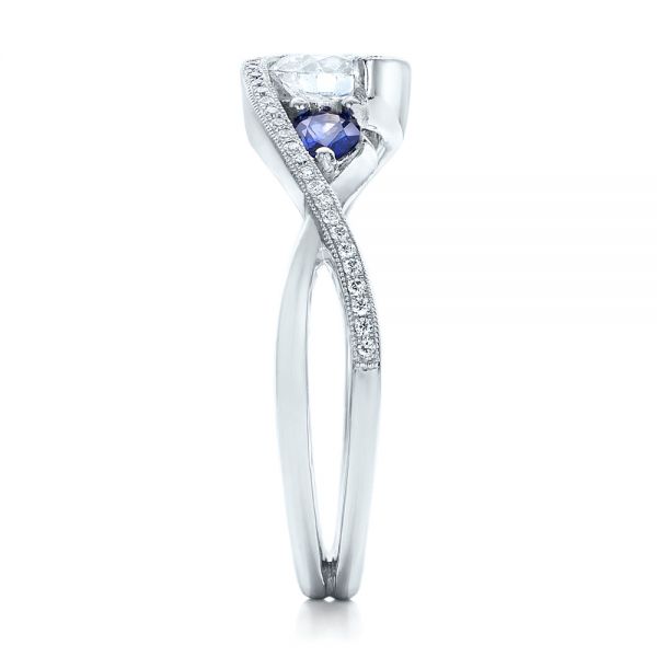14k White Gold Custom Blue Sapphire And Diamond Engagement Ring - Side View -  102251