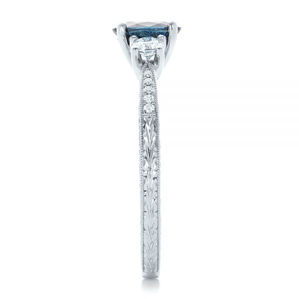  Platinum Platinum Custom Blue Sapphire And Diamond Engagement Ring - Side View -  102274