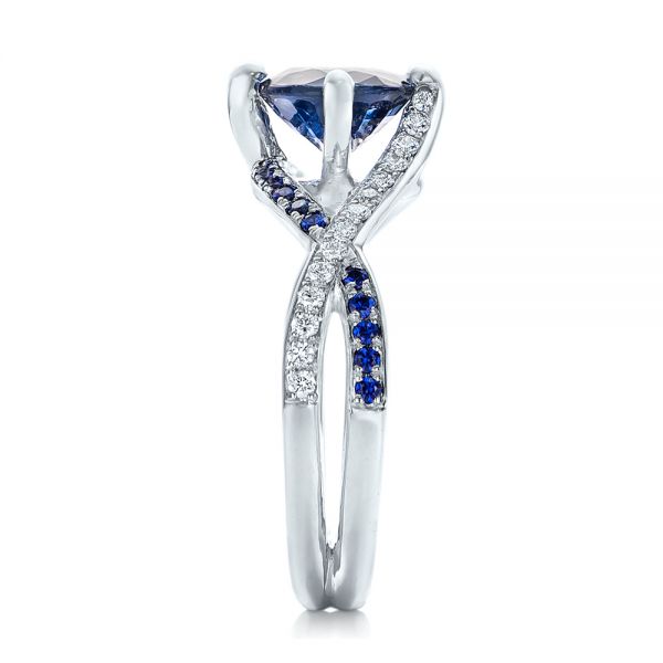 14k White Gold Custom Blue Sapphire And Diamond Engagement Ring - Side View -  102312
