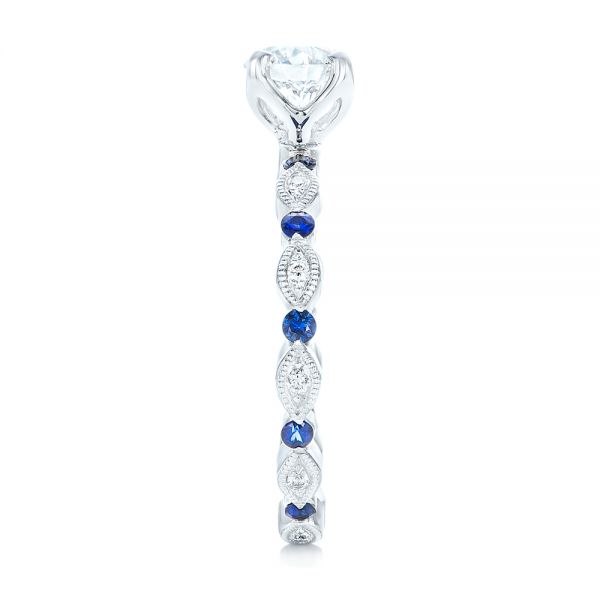 18k White Gold 18k White Gold Custom Blue Sapphire And Diamond Engagement Ring - Side View -  102520