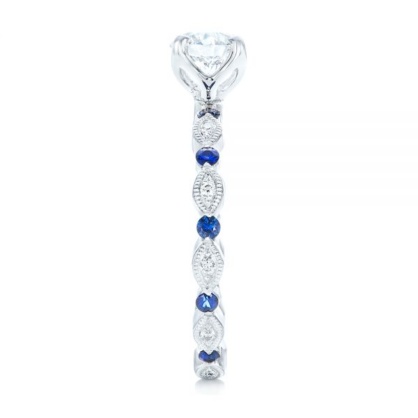 14k White Gold Custom Blue Sapphire And Diamond Engagement Ring - Side View - 102520
