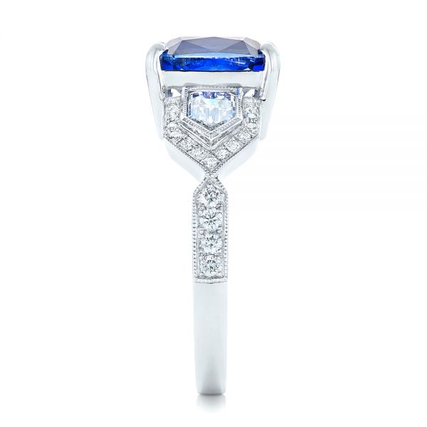 18k White Gold Custom Blue Sapphire And Diamond Engagement Ring - Side View - 102783