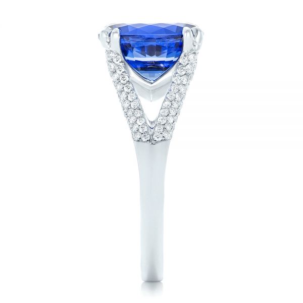 14k White Gold Custom Blue Sapphire And Diamond Engagement Ring - Side View - 102790