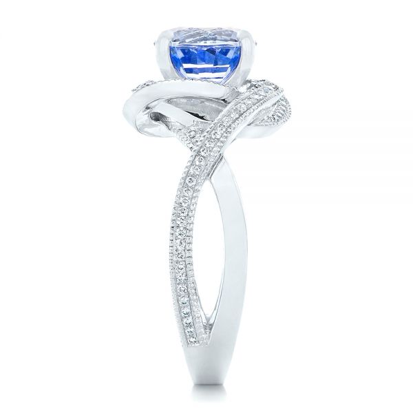  Platinum Custom Blue Sapphire And Diamond Engagement Ring - Side View -  102841