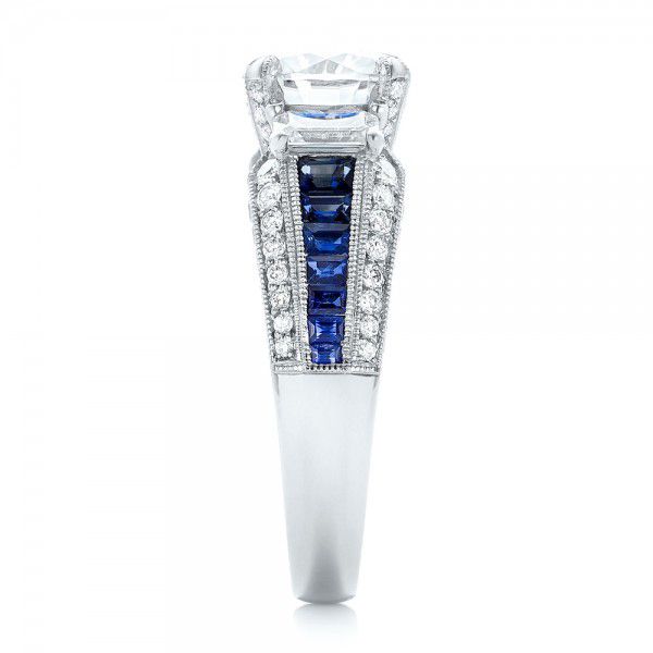 14k White Gold 14k White Gold Custom Blue Sapphire And Diamond Engagement Ring - Side View -  102888